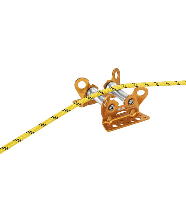Petzl Roller Coaster Rope Protector for Moving Rope – The Petzl Roller Coaster is a rope protector on bearings that is designed to ensure the smooth movement and protection ropes. The Roller Coaster prevents abrasion of the rope. The device is reversible, it has a flat side and an angled side for use on different types of surfaces. There are a number of connection holes so you can use a range of different connection methods. More than one module can be used at a time for extra adaptation to different terrai