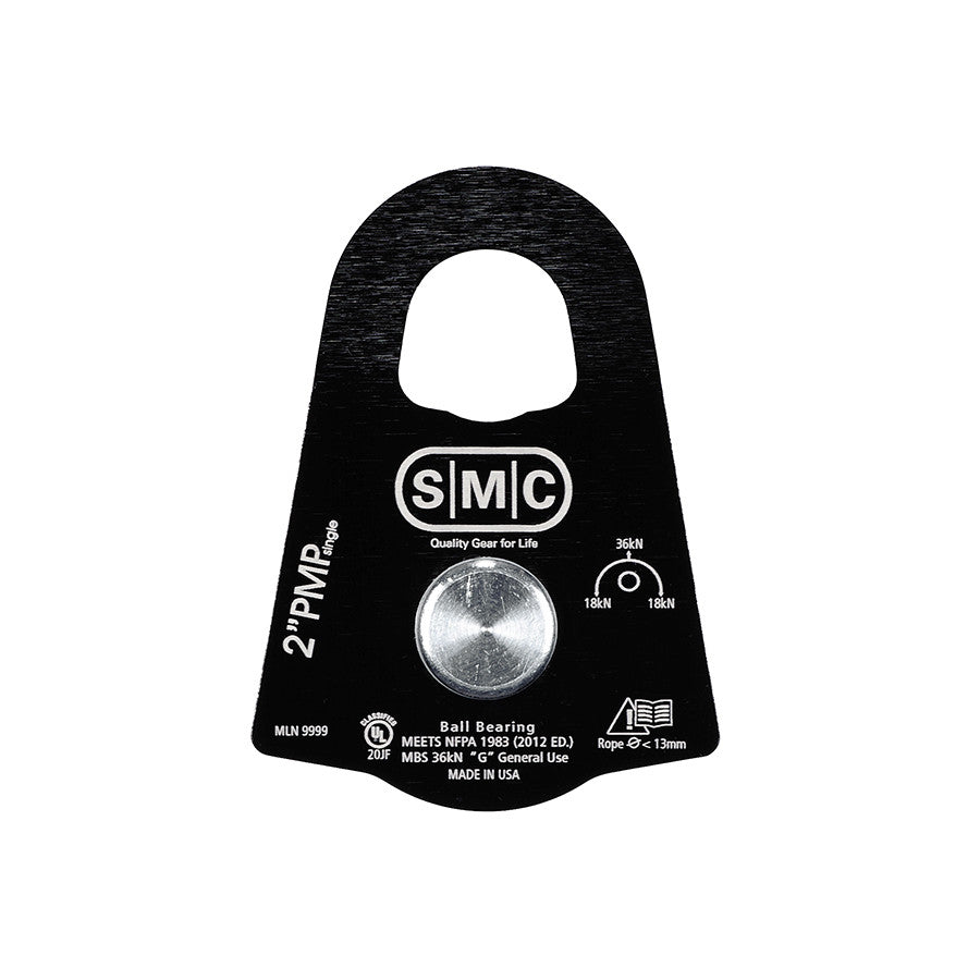 PMI SMC 2” Single Prusik Minding Pulley – NFPA– SMC’s 2” Single Prusik Minding Pulley is NFPA compliant and the perfect mid-sized PMP for rigging with 11mm - 13mm rope. Ideal when there is no room for a 3" PMP. – Now available at MTN Shop US.