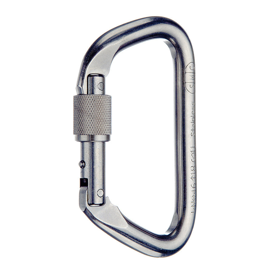 Mosquetón de acero inoxidable con bloqueo grande D PMI SMC: los mosquetones de acero inoxidable con bloqueo grande D de SMC son ideales para profesionales de rescate. Se adapta fácilmente a los rieles de la caja de arena; Acabado en acero inoxidable o revestimiento negro: ahora disponible en MTN Shop US. - imagen 3