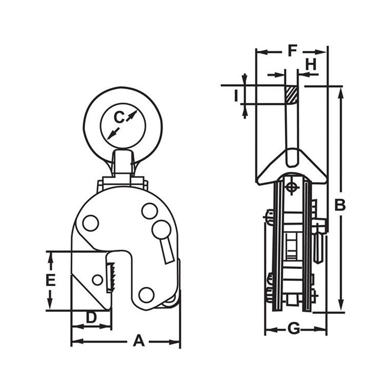 Abrazadera de placa universal con bisagras CY Camlok™: para levantar placas más largas con eslingas de cadena de dos patas, utilice la abrazadera de placa universal con bisagras CY de Camlok. Estas abrazaderas de placa se pueden utilizar en materiales con una dureza superficial de hasta 300 Brinell (32HRc). Gracias a la característica de anillo de gancho giratorio, la abrazadera para placa con bisagras CY se puede instalar en una placa de acero en cualquier posición. – Ahora disponible en MTN Shop US. - imagen 2