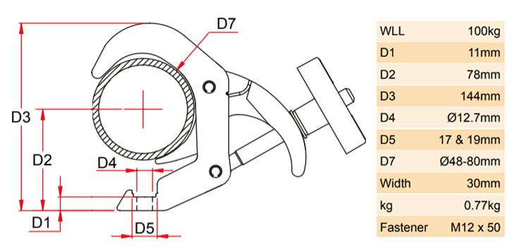 Especificaciones de la abrazadera de gancho Doughty Titan Quick Trigger® - Tienda MTN - imagen 3
