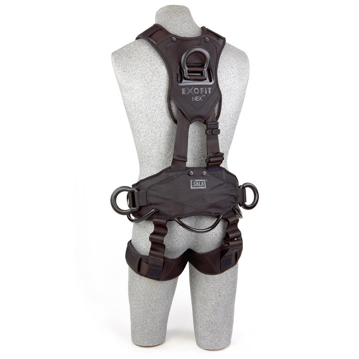 3M™ DBI-SALA® Exofit NEX™ Rope Access/Rescue Harness - Blackout - Rear View with Stand-up Lightweight Aluminum Back D-ring and Body Belt/Hip Pad with Lightweight Aluminum Side D-rings
